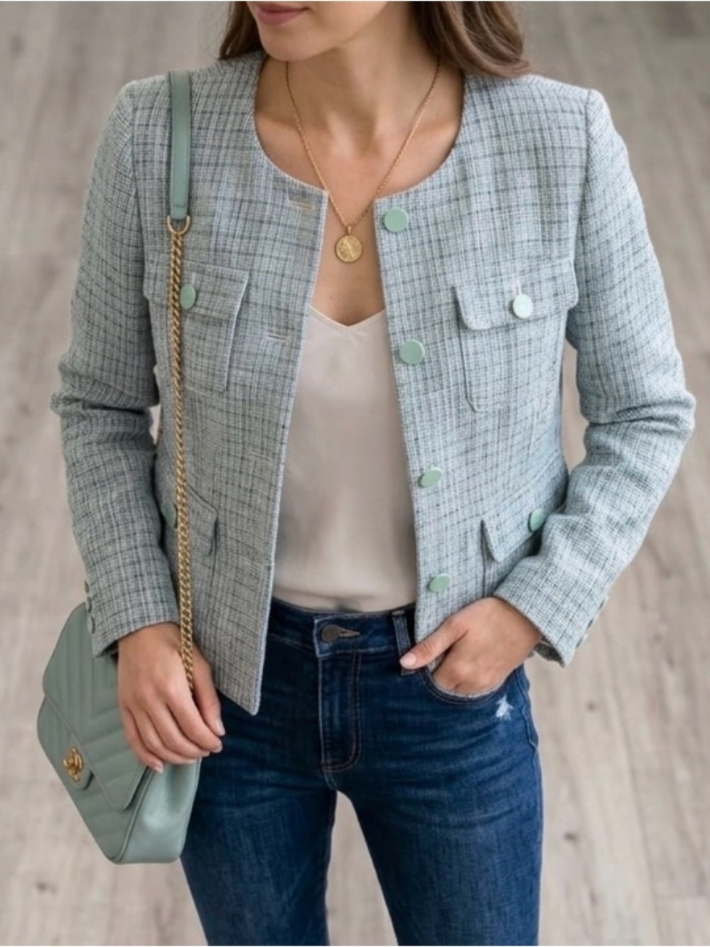 Premise Mint-Accented Tweed Jacket